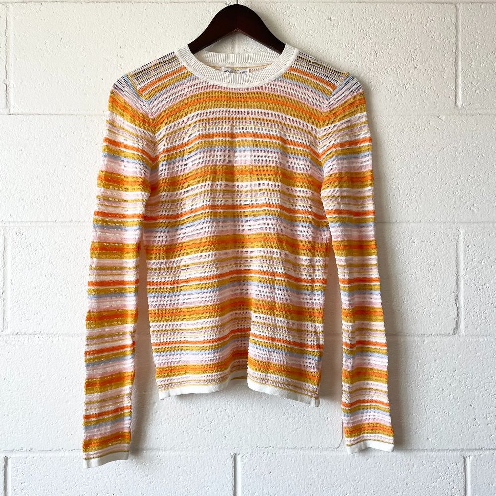 Woven Heart Colorful Knit Netted Long Sleeve Crewneck Sweater Women's Medium - Picture 1 of 4